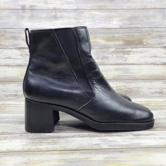 Croft & Barrow Marlon Black Leather Block Heel Chelsea Ankle Boots Womens Size 6 - Picture 1 of 10
